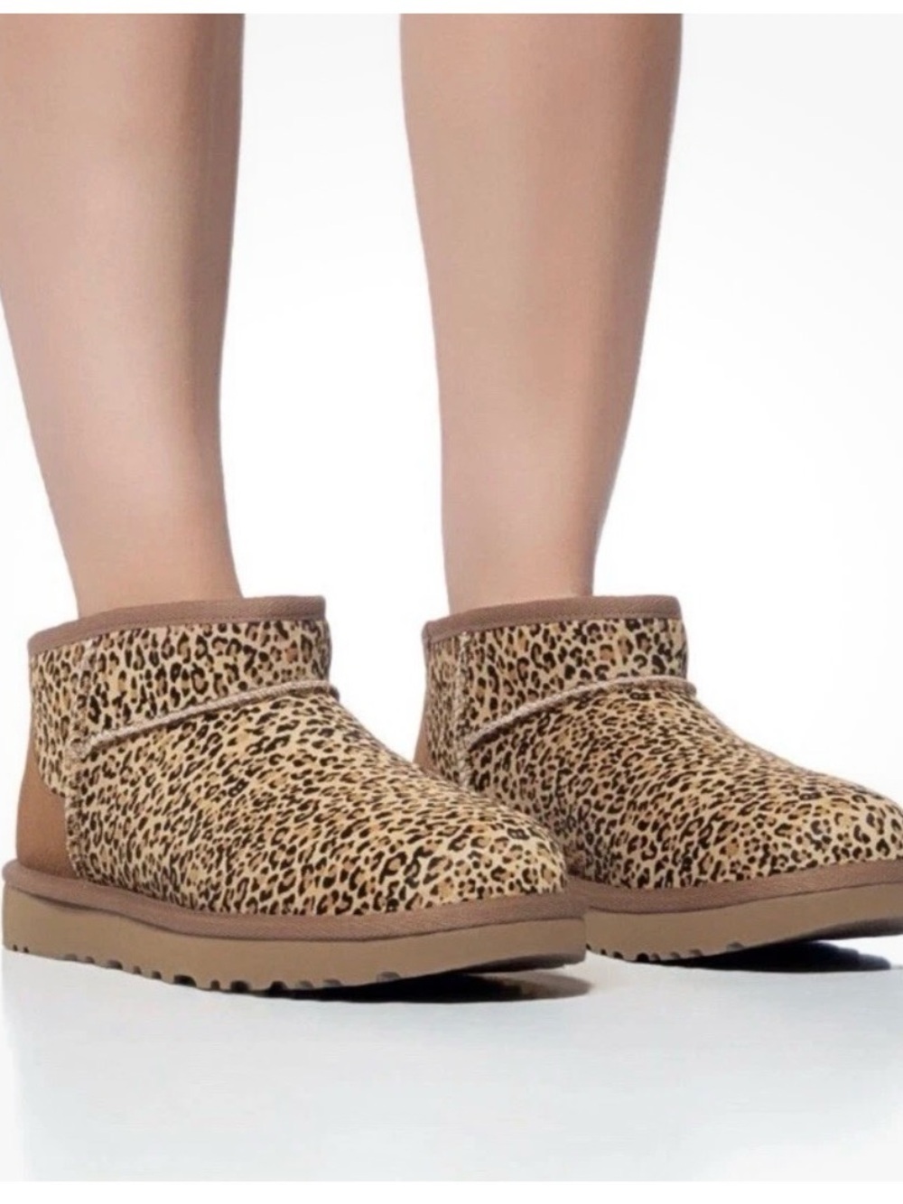 UGG Leopard-Print Speckled Classic Ultra Mini Ankle Boots in Chestnut New